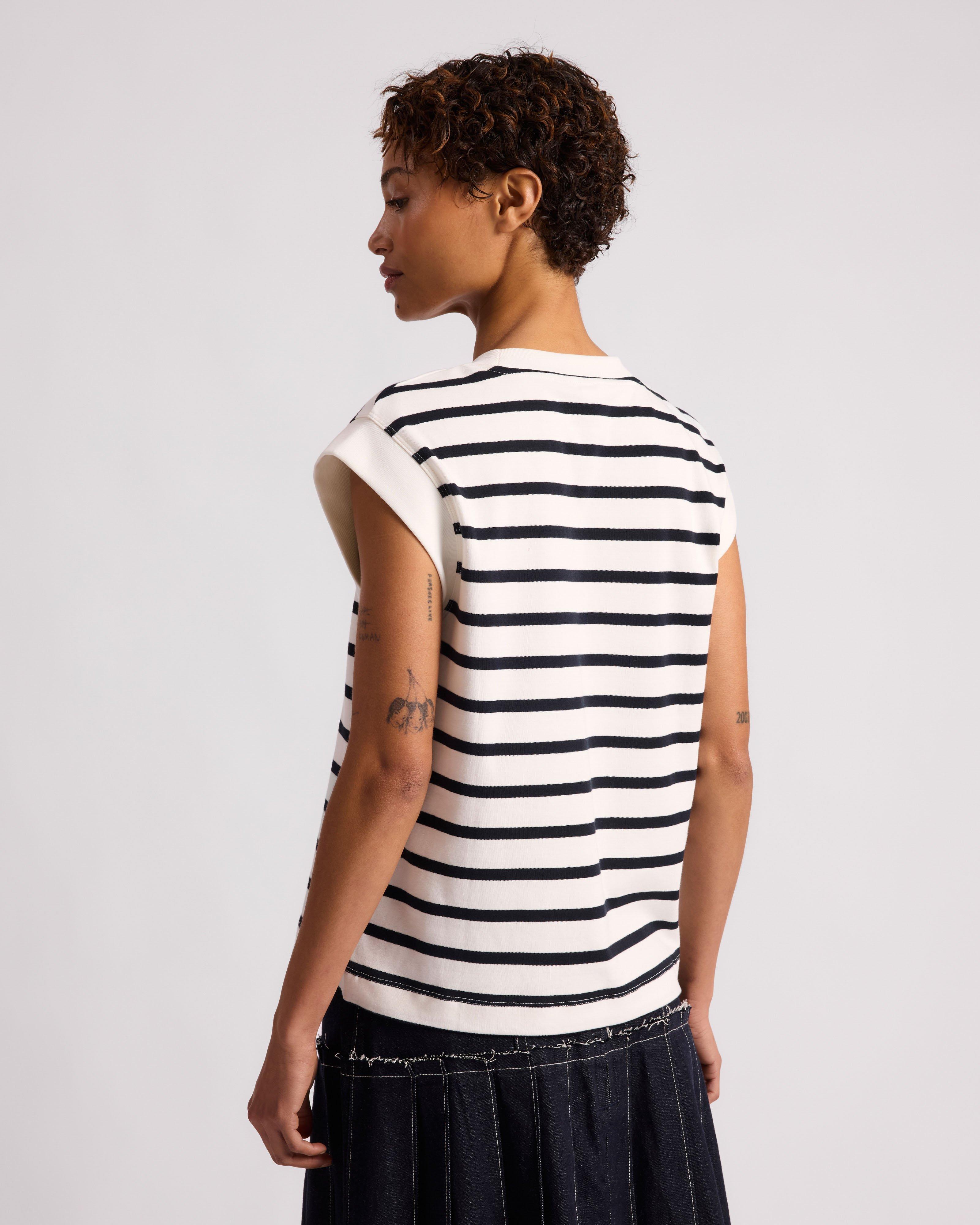  Abigail Rib Detail Stripe Top -  Black