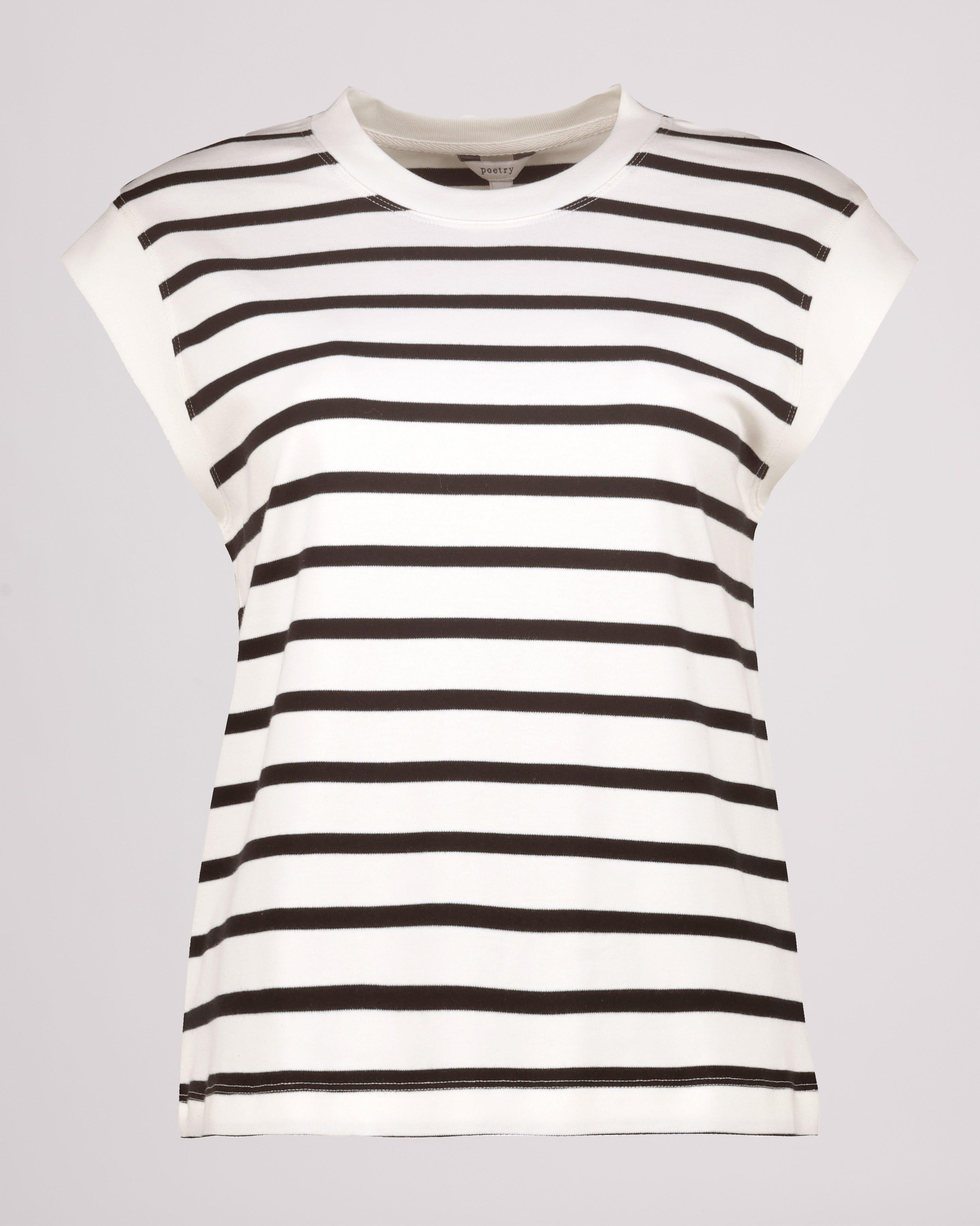  Abigail Rib Detail Stripe Top -  Black