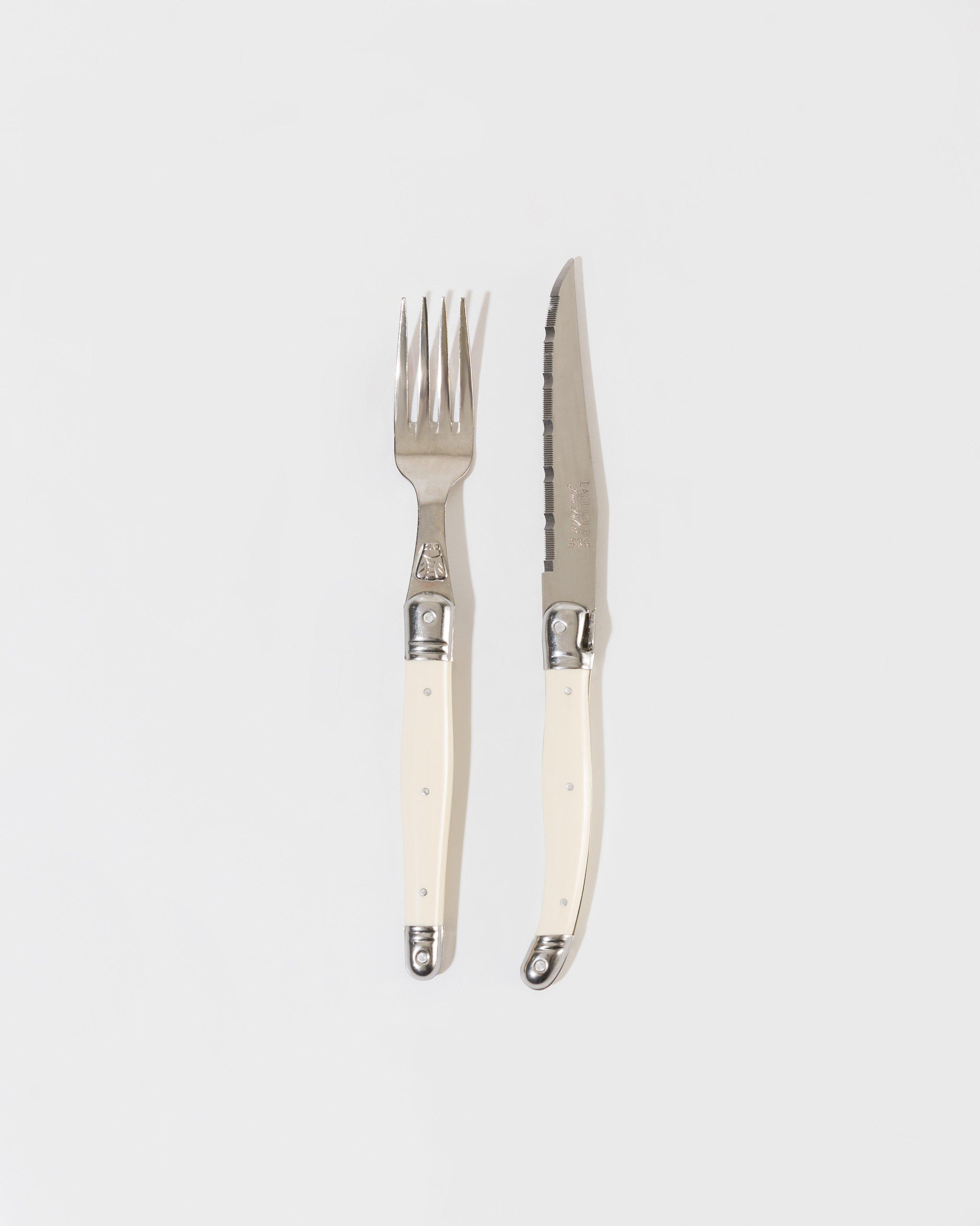 Laguiole Steak Knives and Fork Set Rustic Natural -  Bone