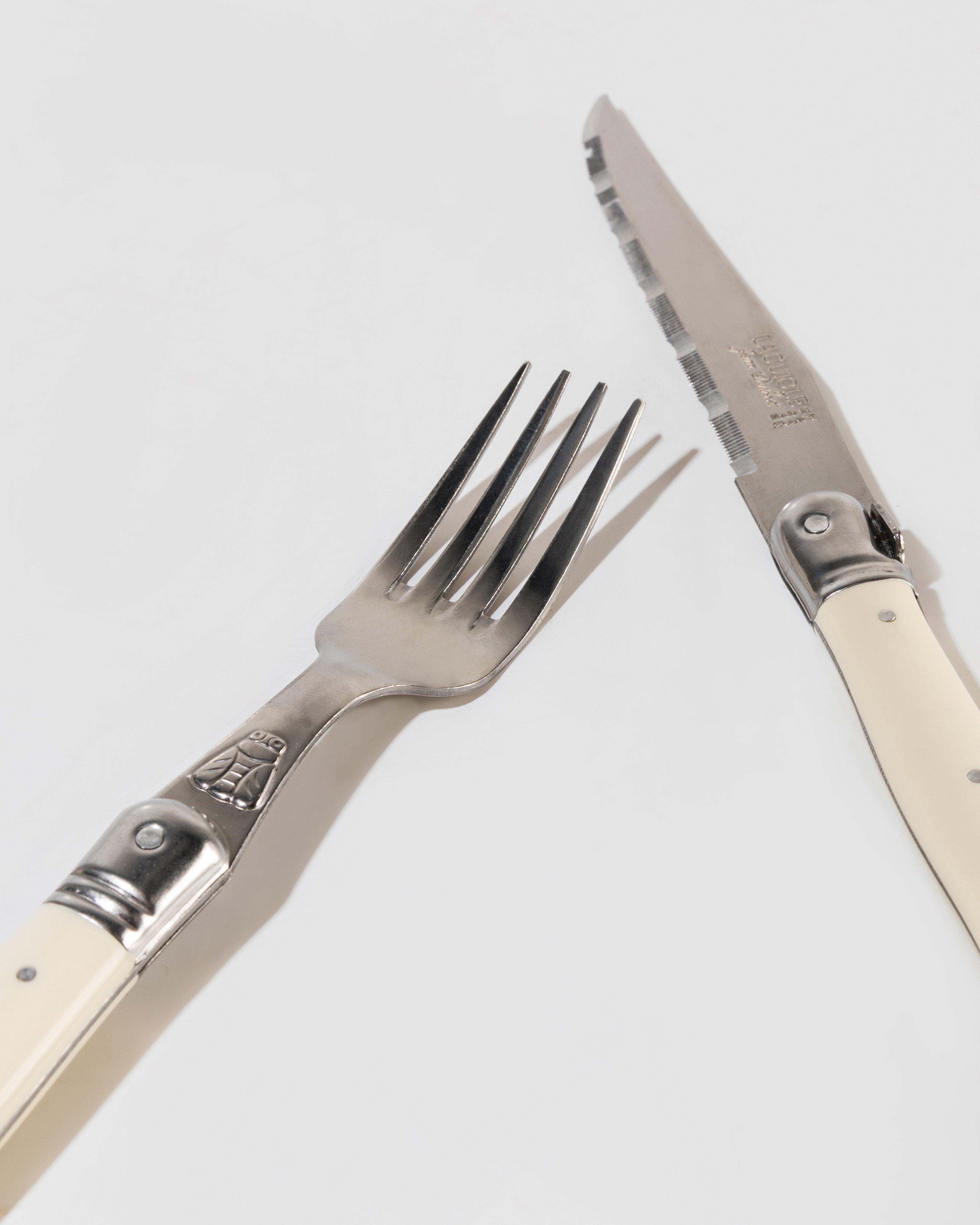 Laguiole Steak Knives and Fork Set Rustic Natural -  Bone