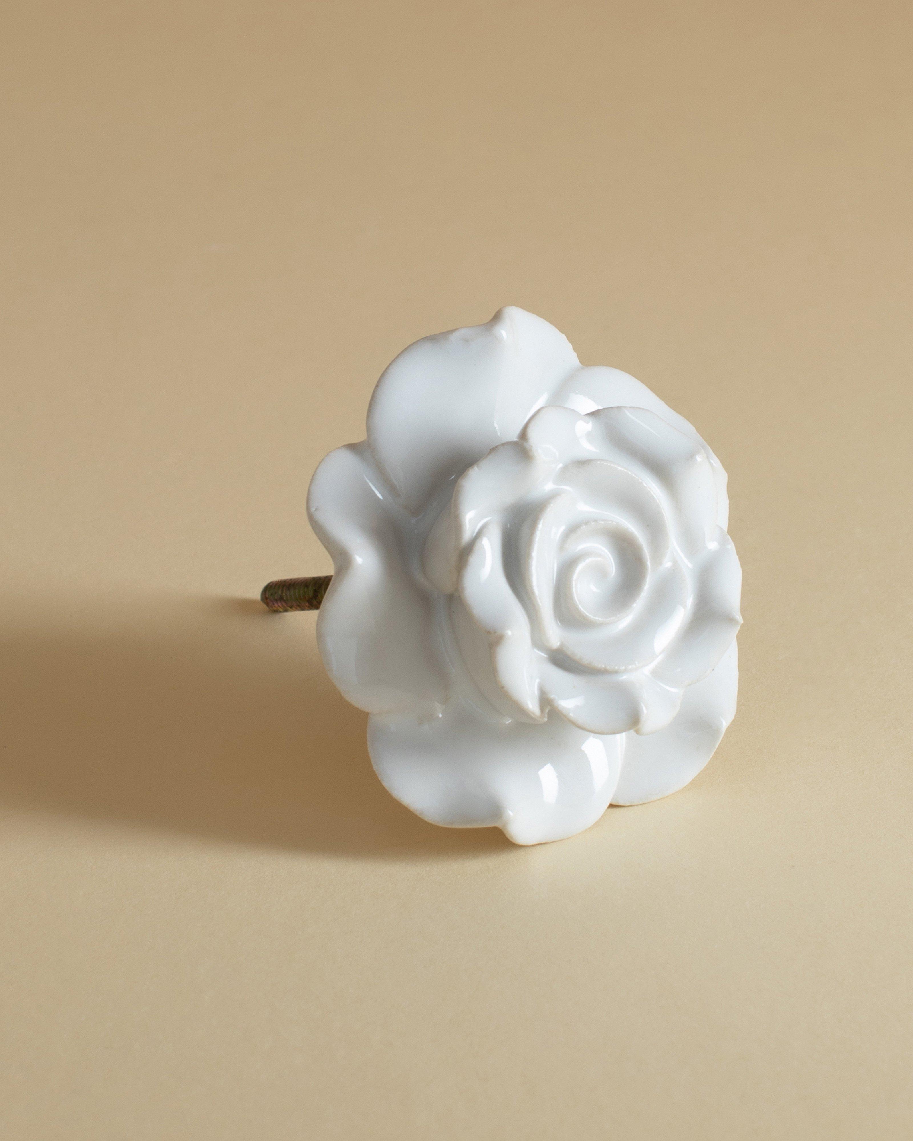 Rose shape Doorknob -  White/White