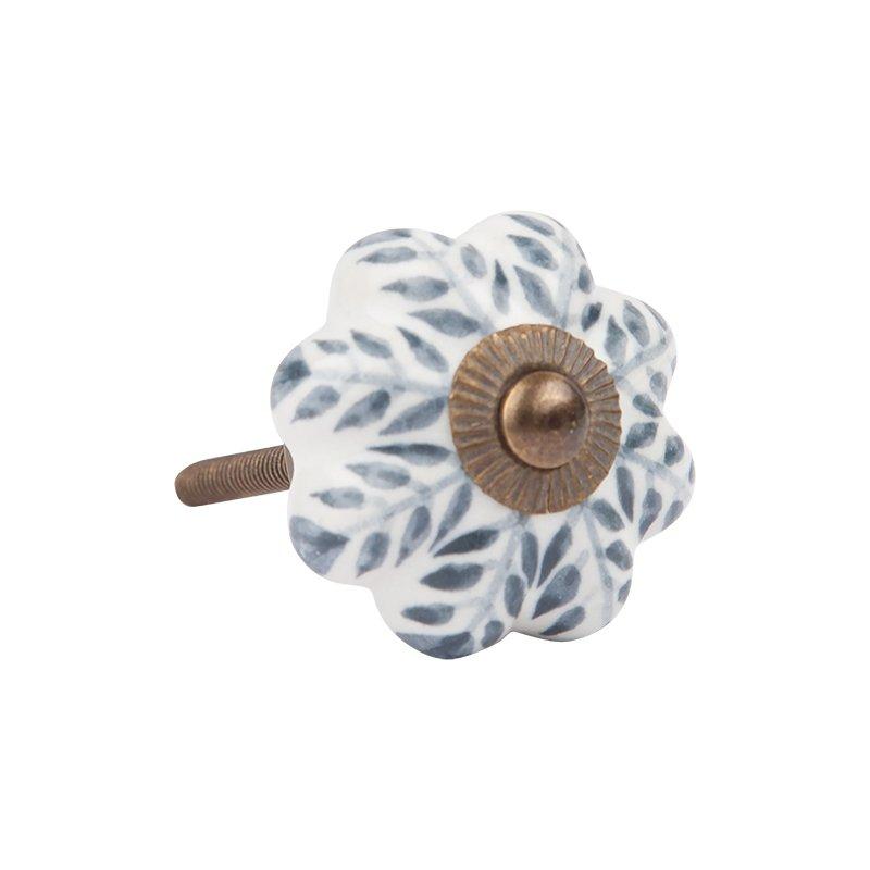 Grey Leaf Melon Knob -  White/Grey