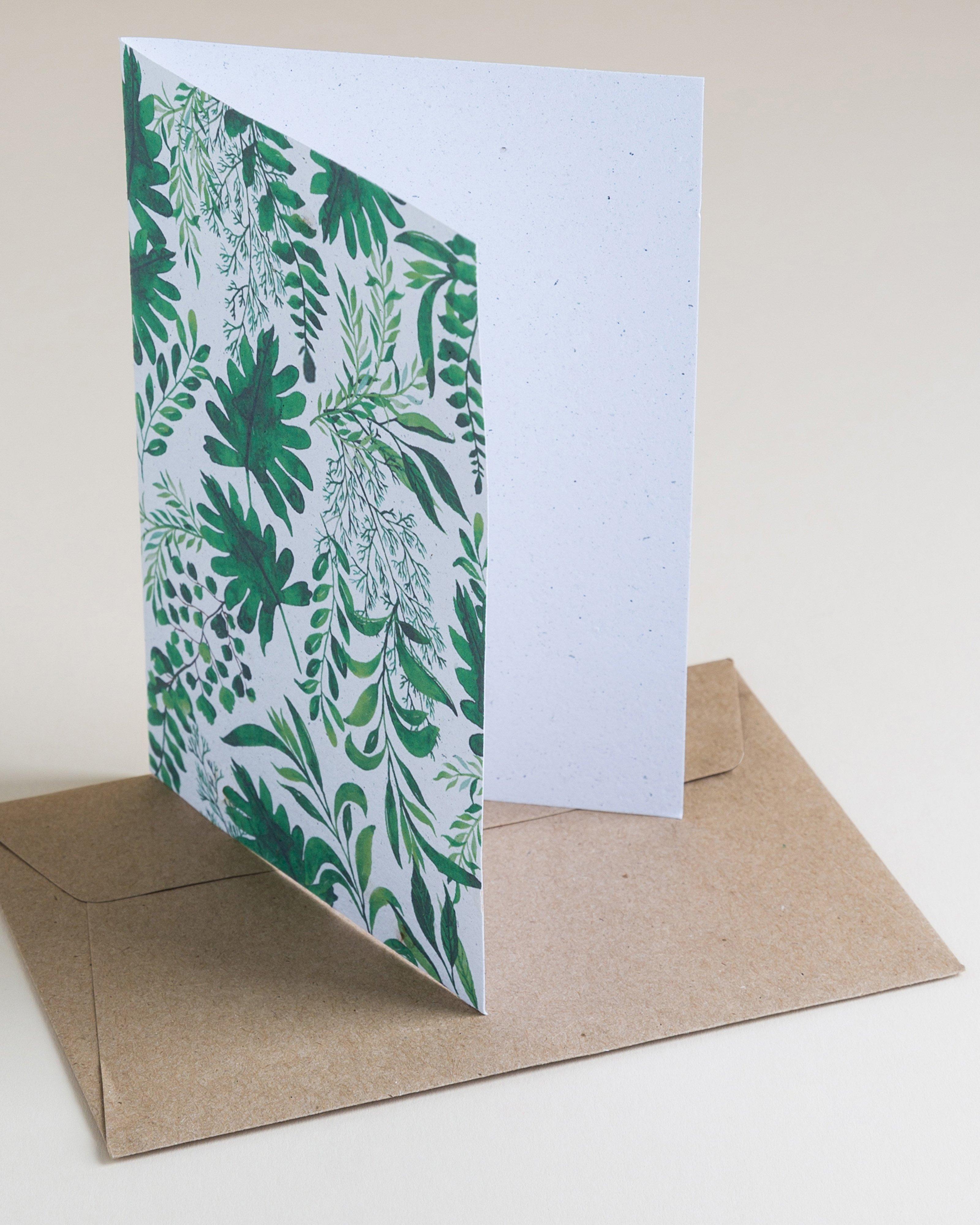 Green Leaves Card -  Green/White