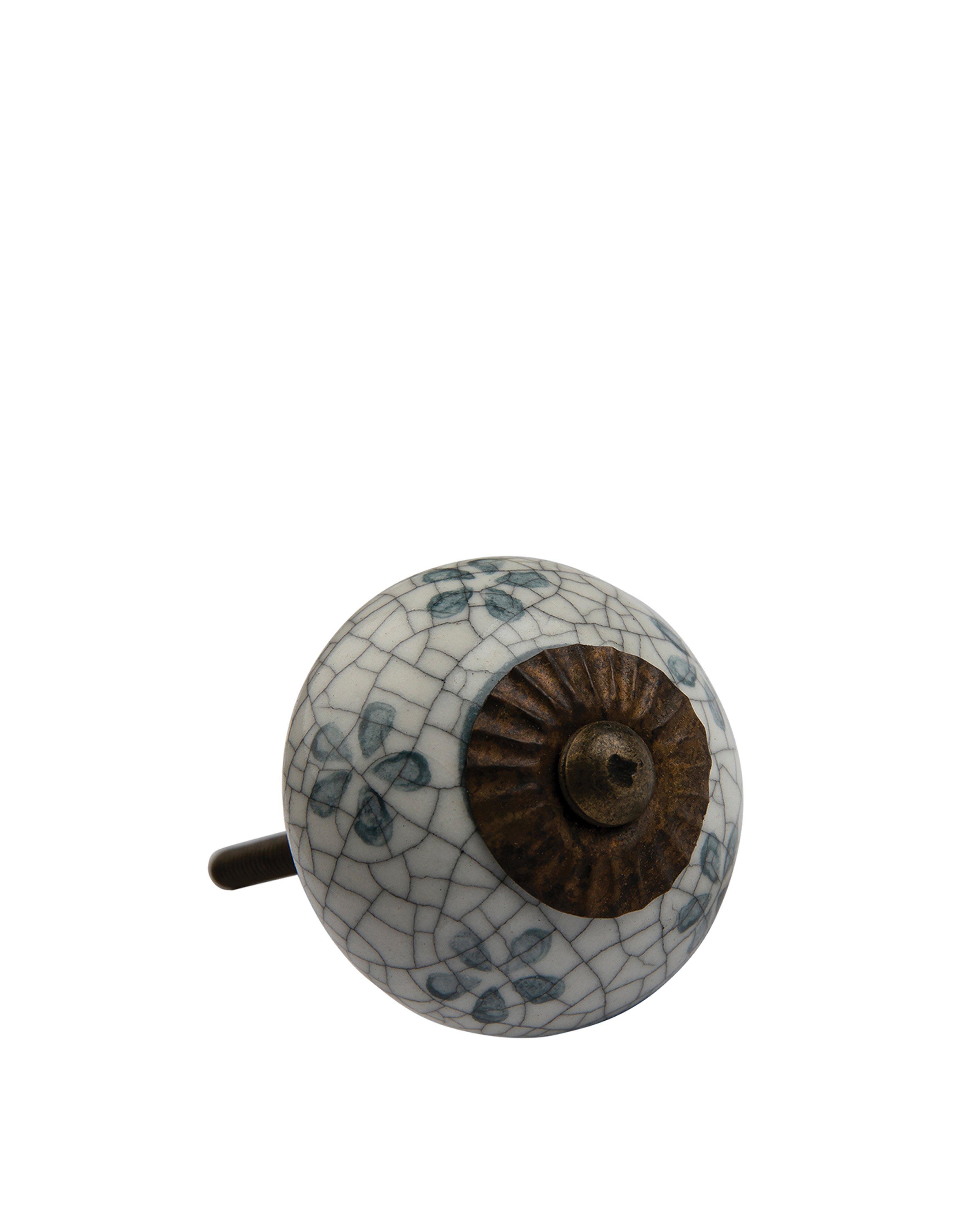 Grey Floral Crackle Knob -  Grey/White