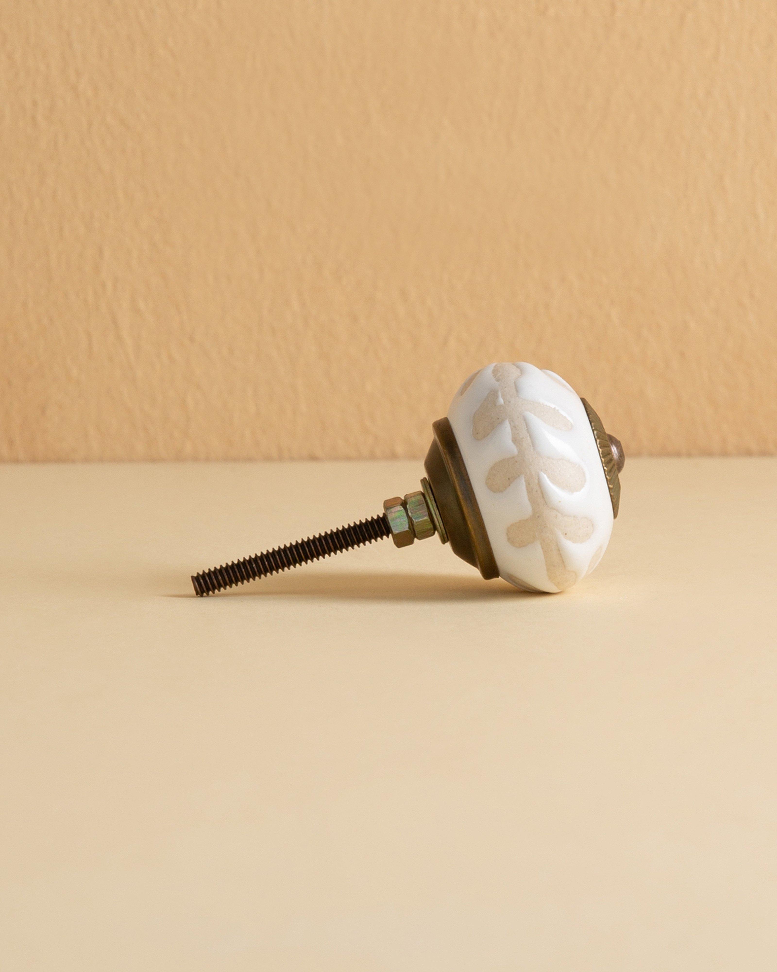 White Petal Etched Knob -  White