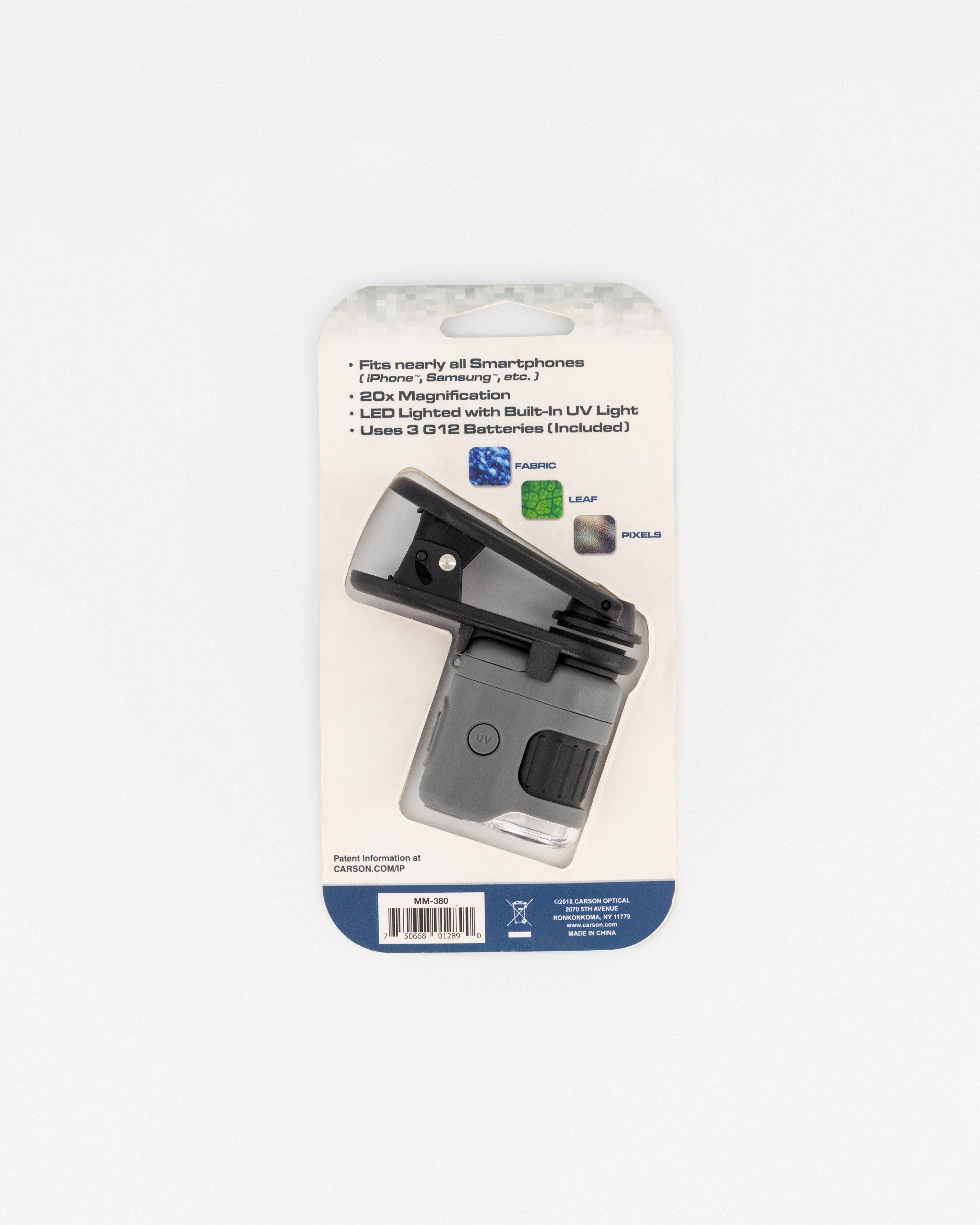 Carson 20x Microscope with Smartphone Clip -  Grey