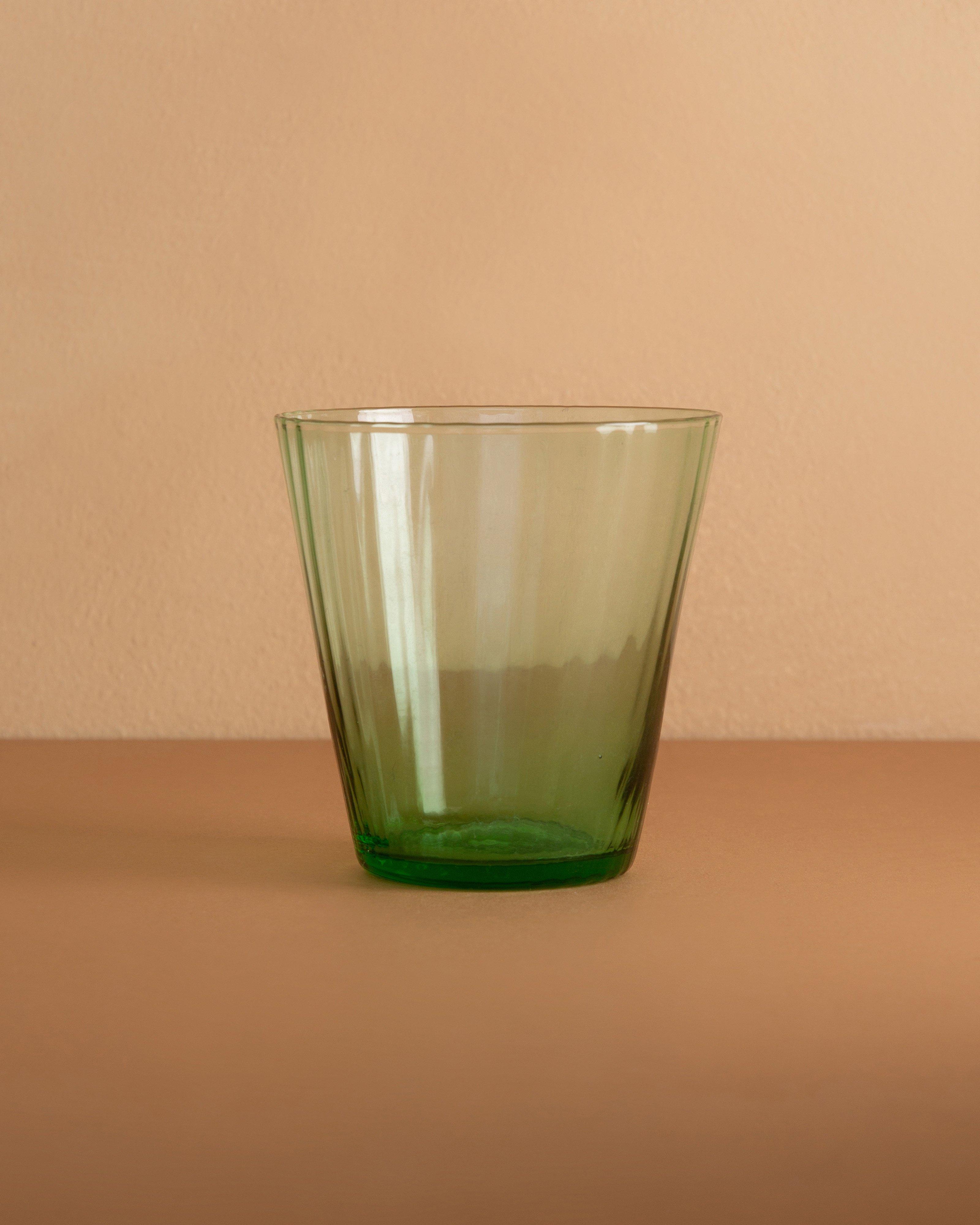 Green Ribbed Short Glass -  Green