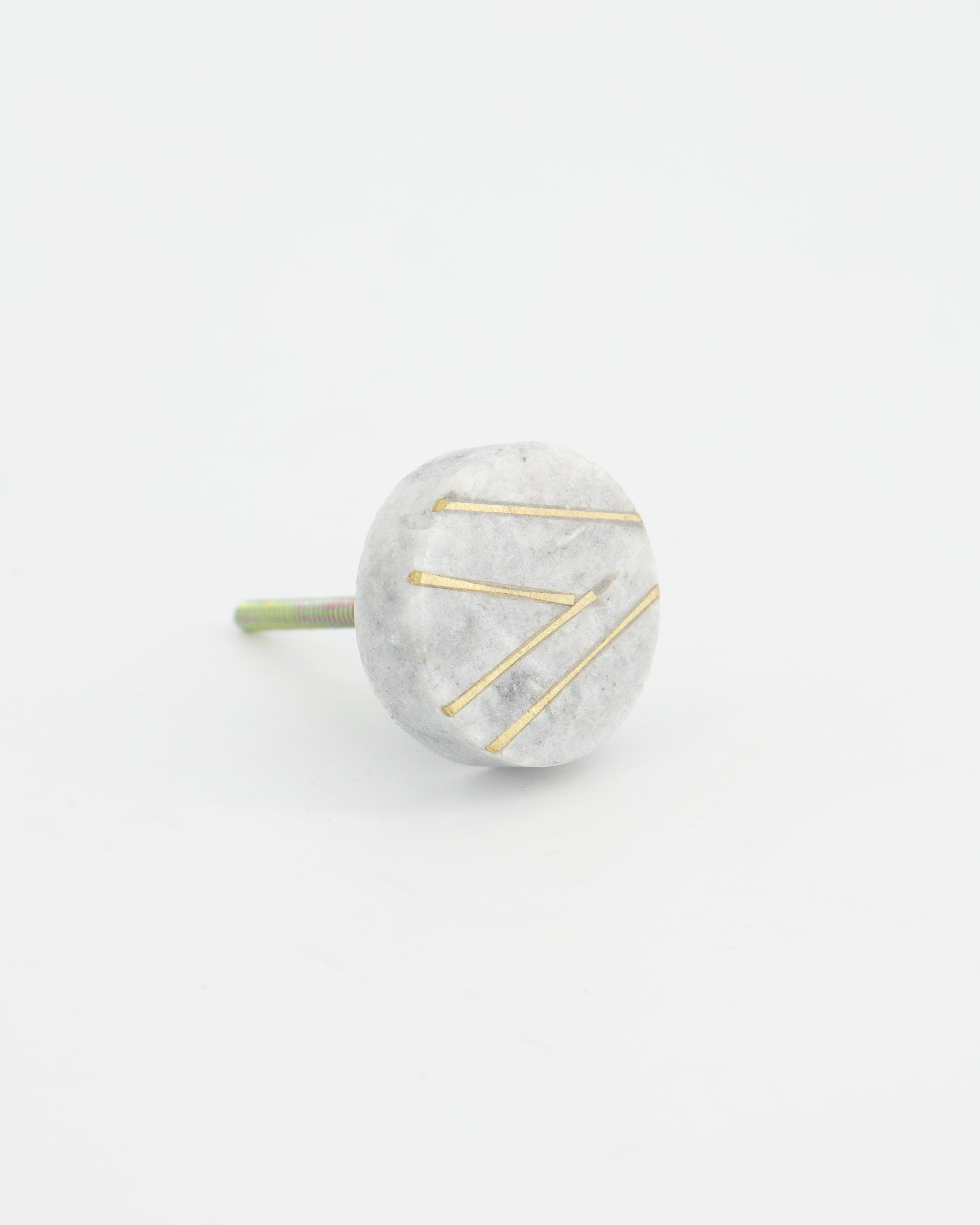 Brass Chevron Stone Knob -  Grey