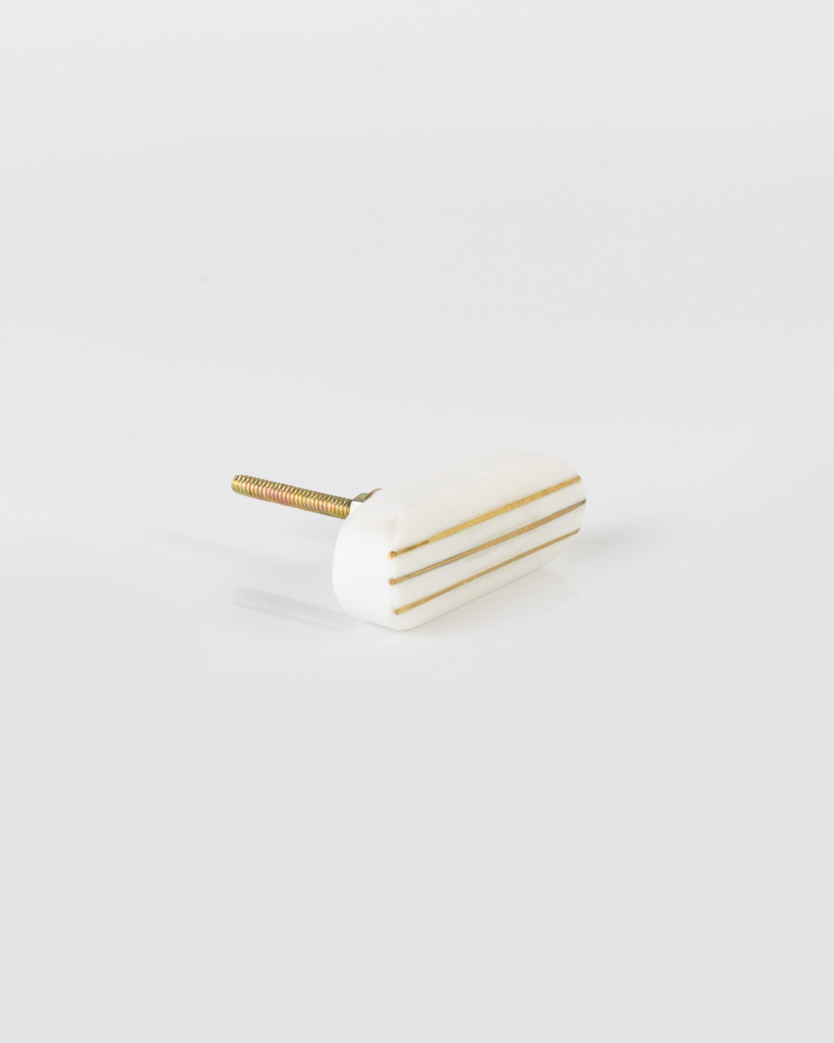 Brass Line & White Stone Knob -  White/Gold