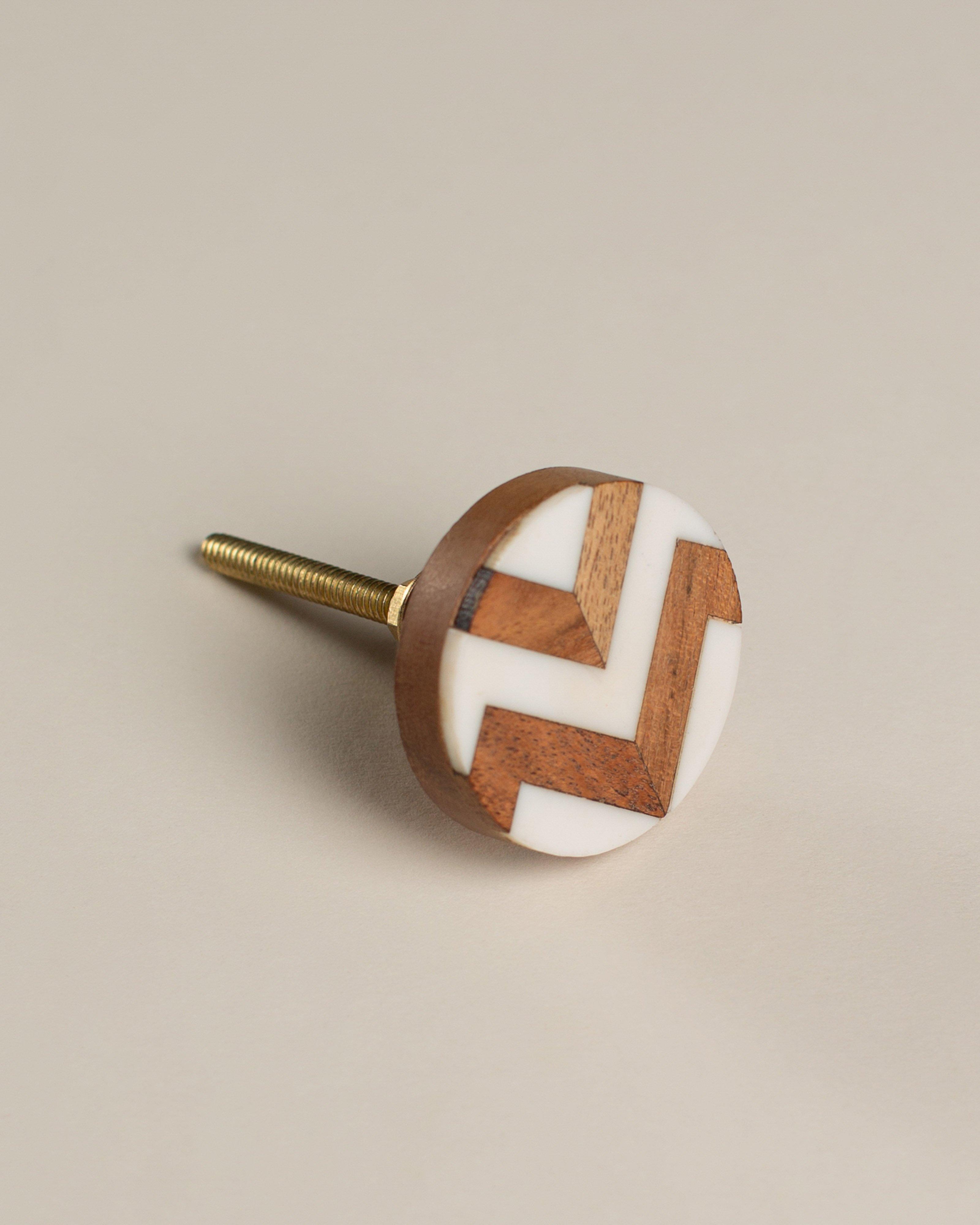 Chevron Wood Knob -  Brown/White