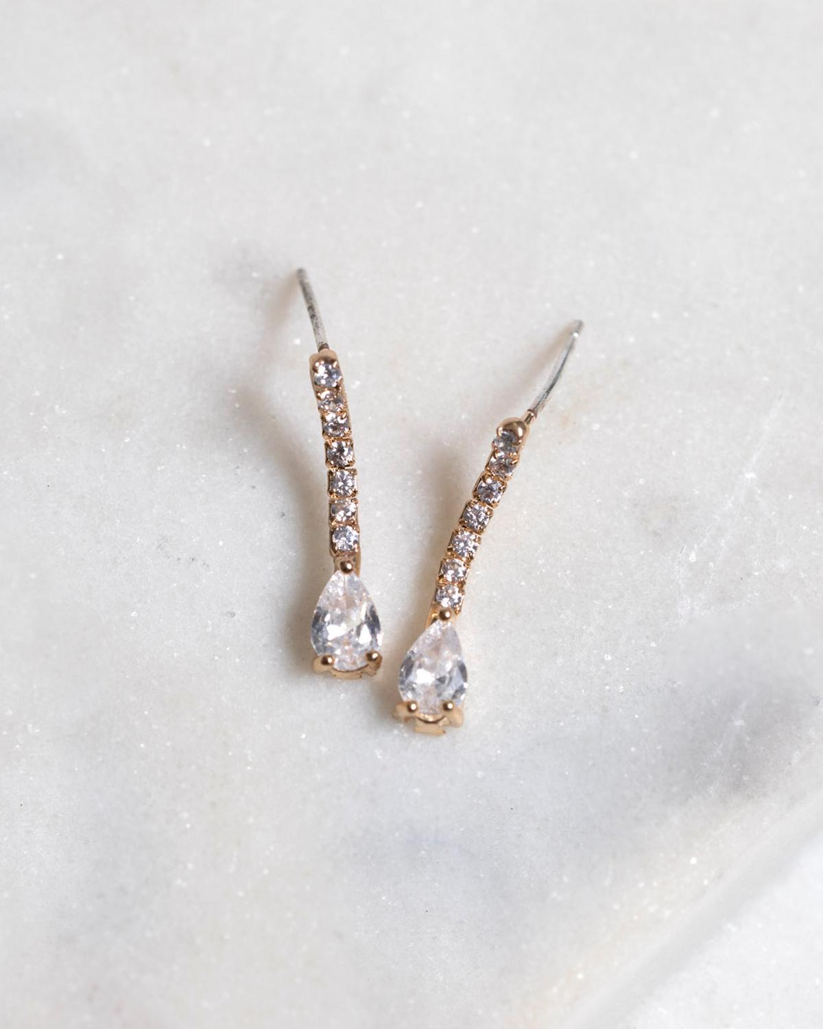 Mini Diamante Drop Earrings -  gold
