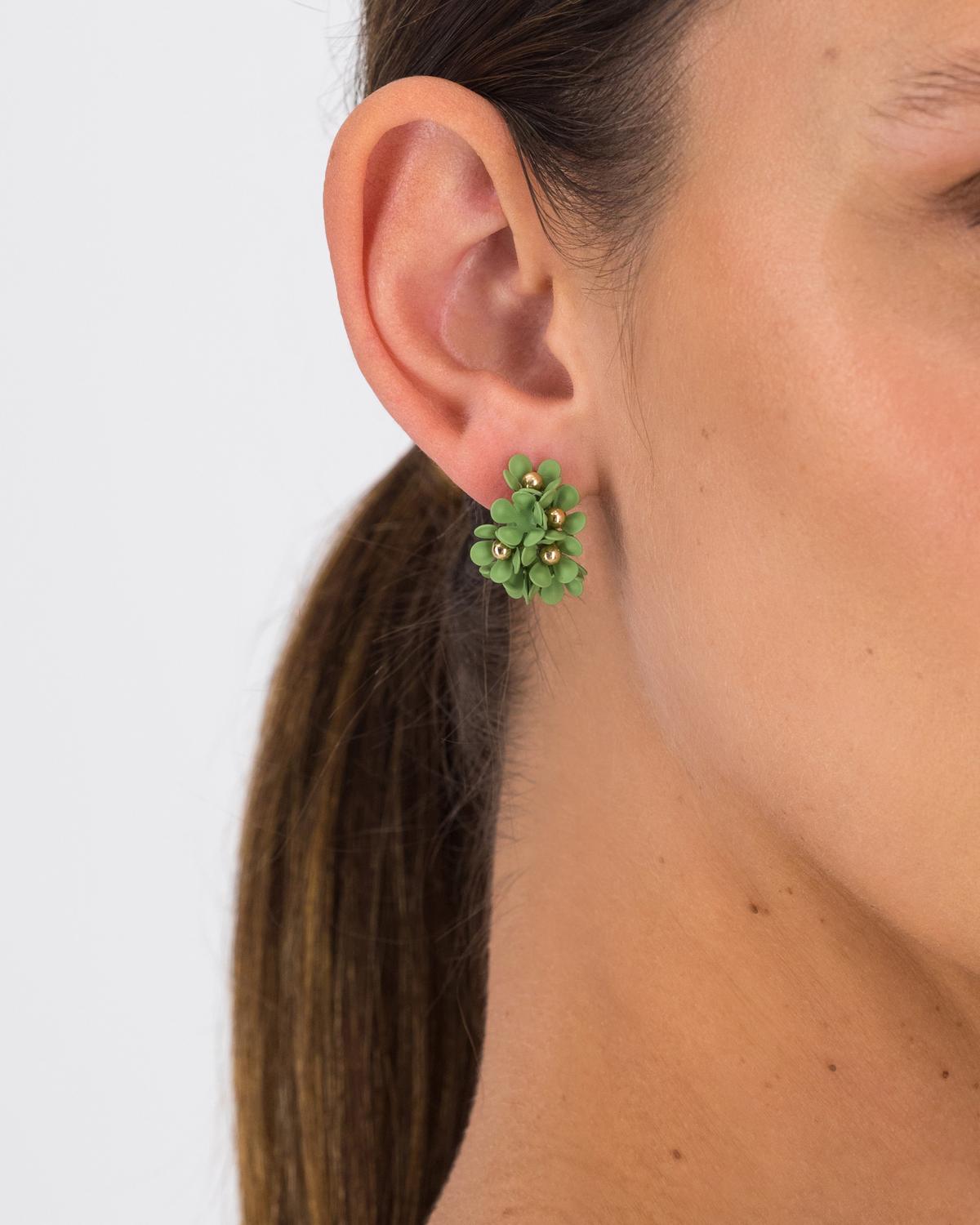 Clustered Floral Epoxy Hoop Earrings -  Green
