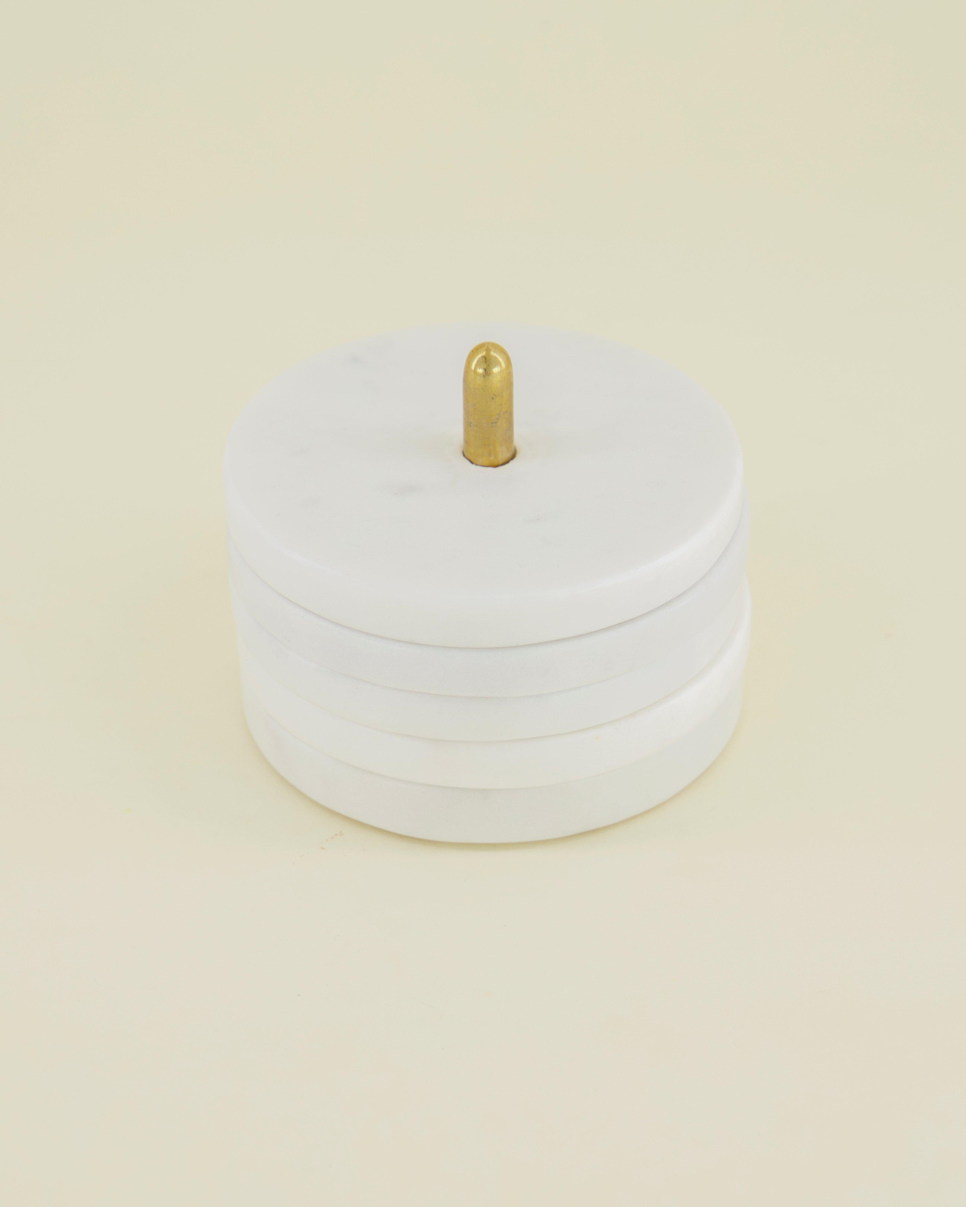 Marble Coaster Set w Base -  White