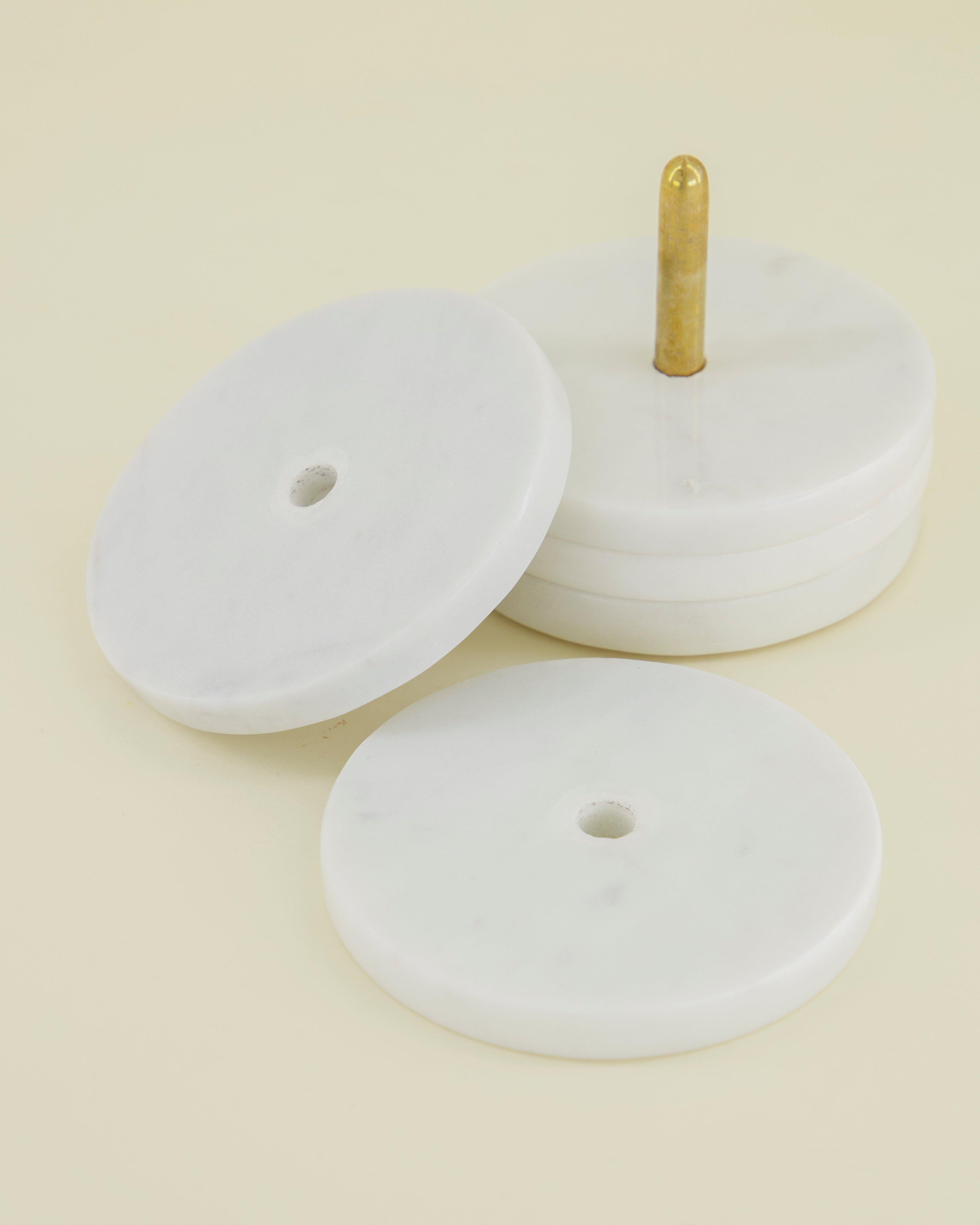 Marble Coaster Set w Base -  White