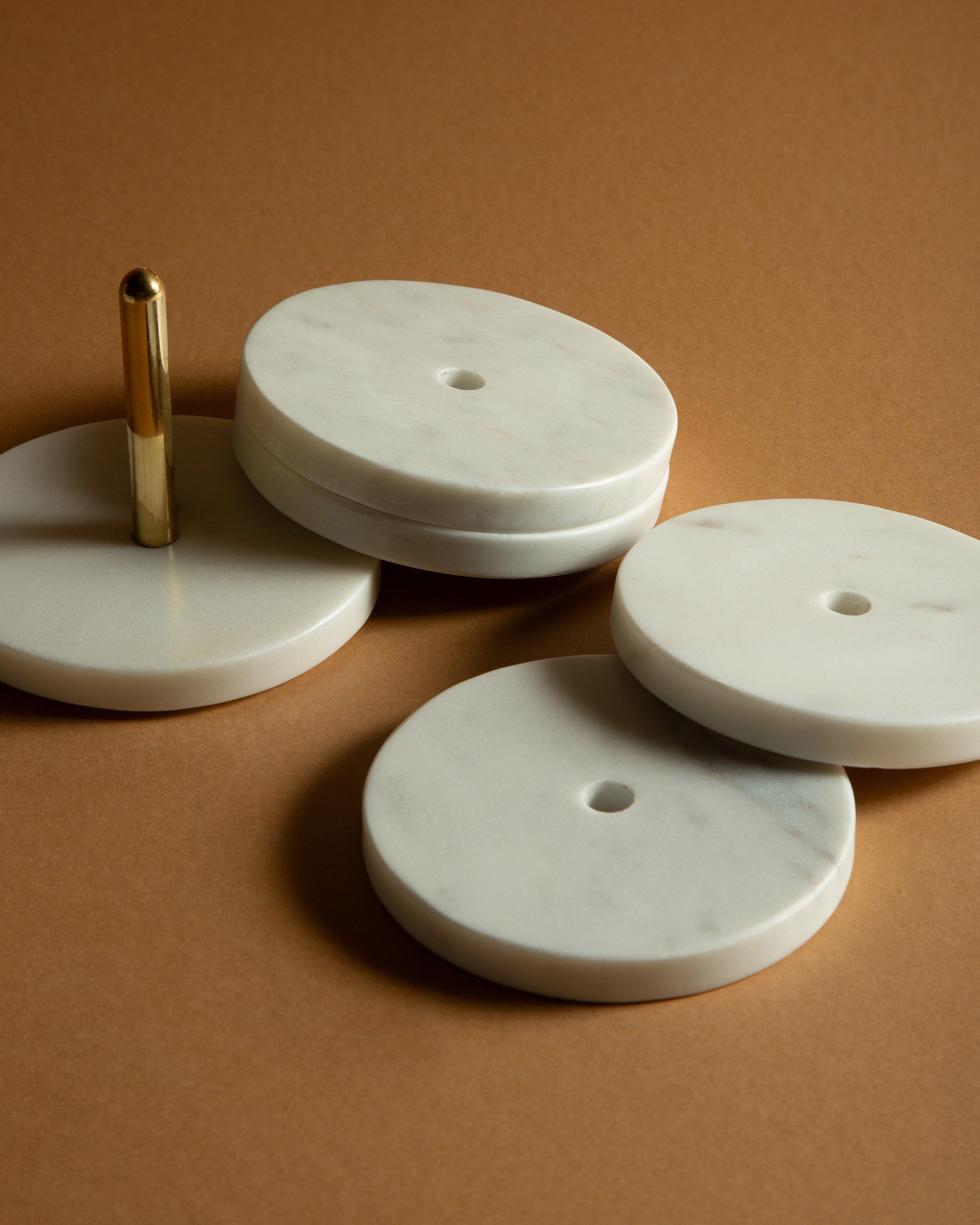 Marble Coaster Set w Base -  White