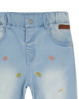 Girls Floral Embroidered Denim Jeans -  iceblue