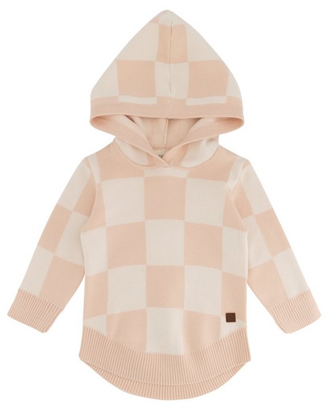 Baby Girls Check Hooded Pullover -  palepink