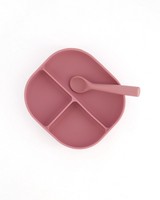 Silicone Rose Divider Plate & Spoon Set -  rose