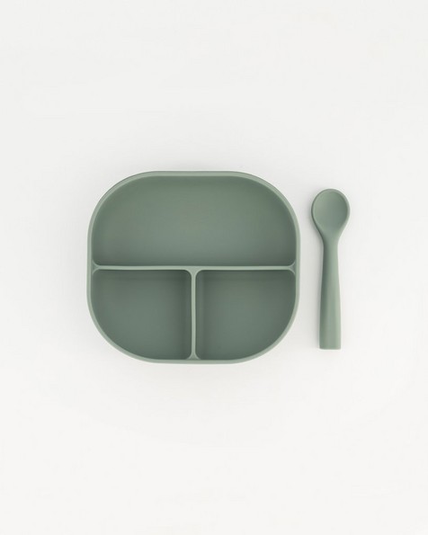 Silicone Sage Divider Plate & Spoon Set -  duck-egg