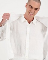Men's Dustin Slim Fit Linen Shirt -  white