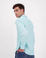 Men's Dustin Slim Fit Linen Shirt -  aqua