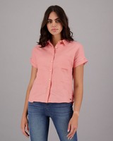 Women's Andie Linen Shirt -  peach