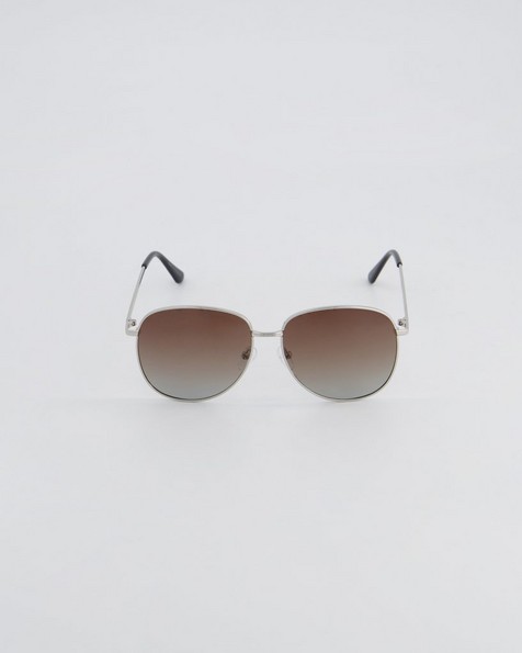 Women's Rounded Aviator Sunglasses -  silver