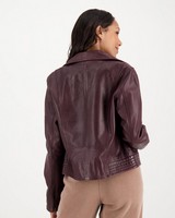 Women's Thabisa Leather Biker Jacket -  oxblood