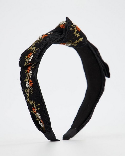 Women’s Giselle Embroidered Ribbon Alice Band -  black