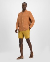 Men's Preston Regular Fit Linen Shirt -  brown