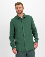 Men's Preston Regular Fit Linen Shirt -  bottlegreen