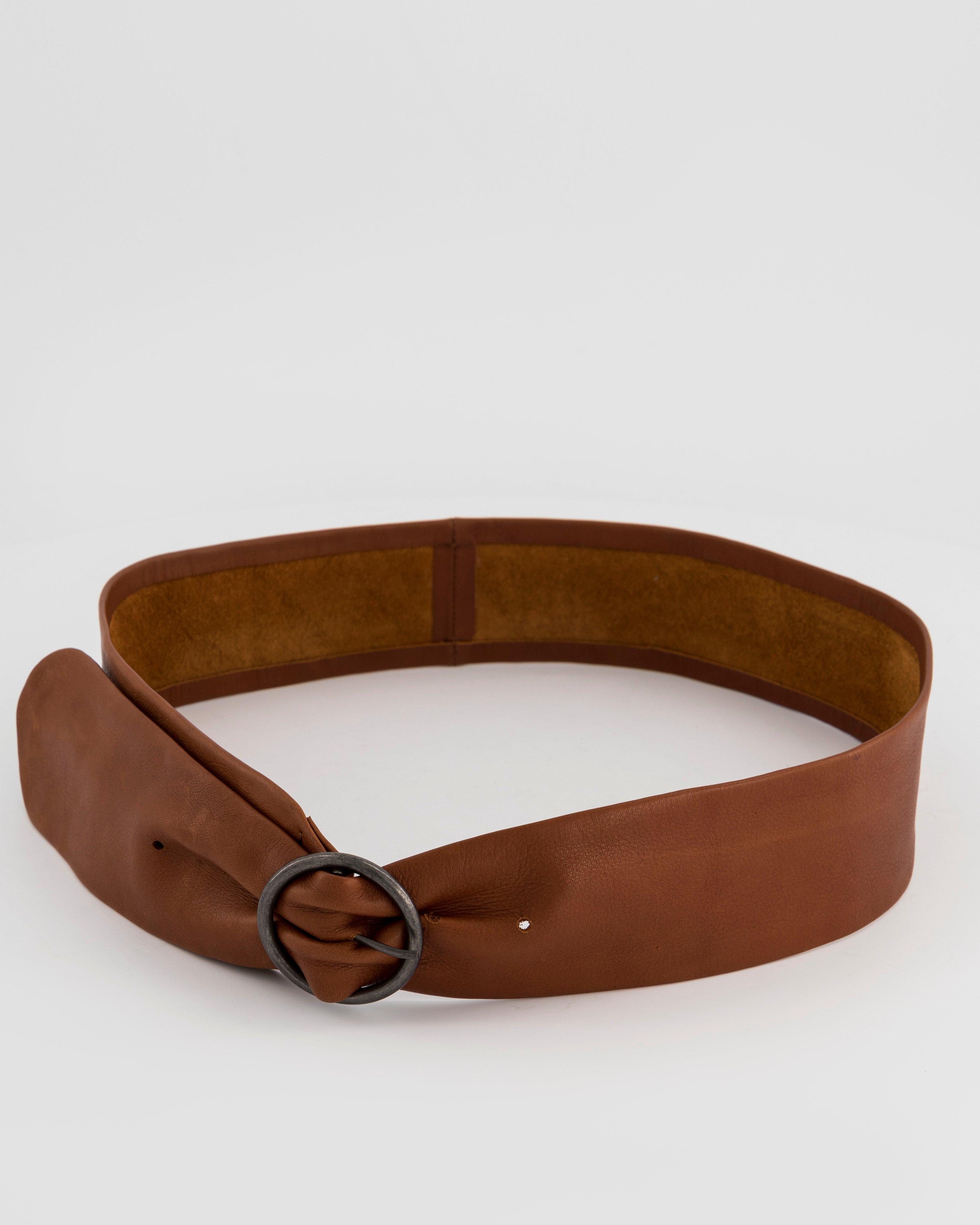 wide brown leather waist belt