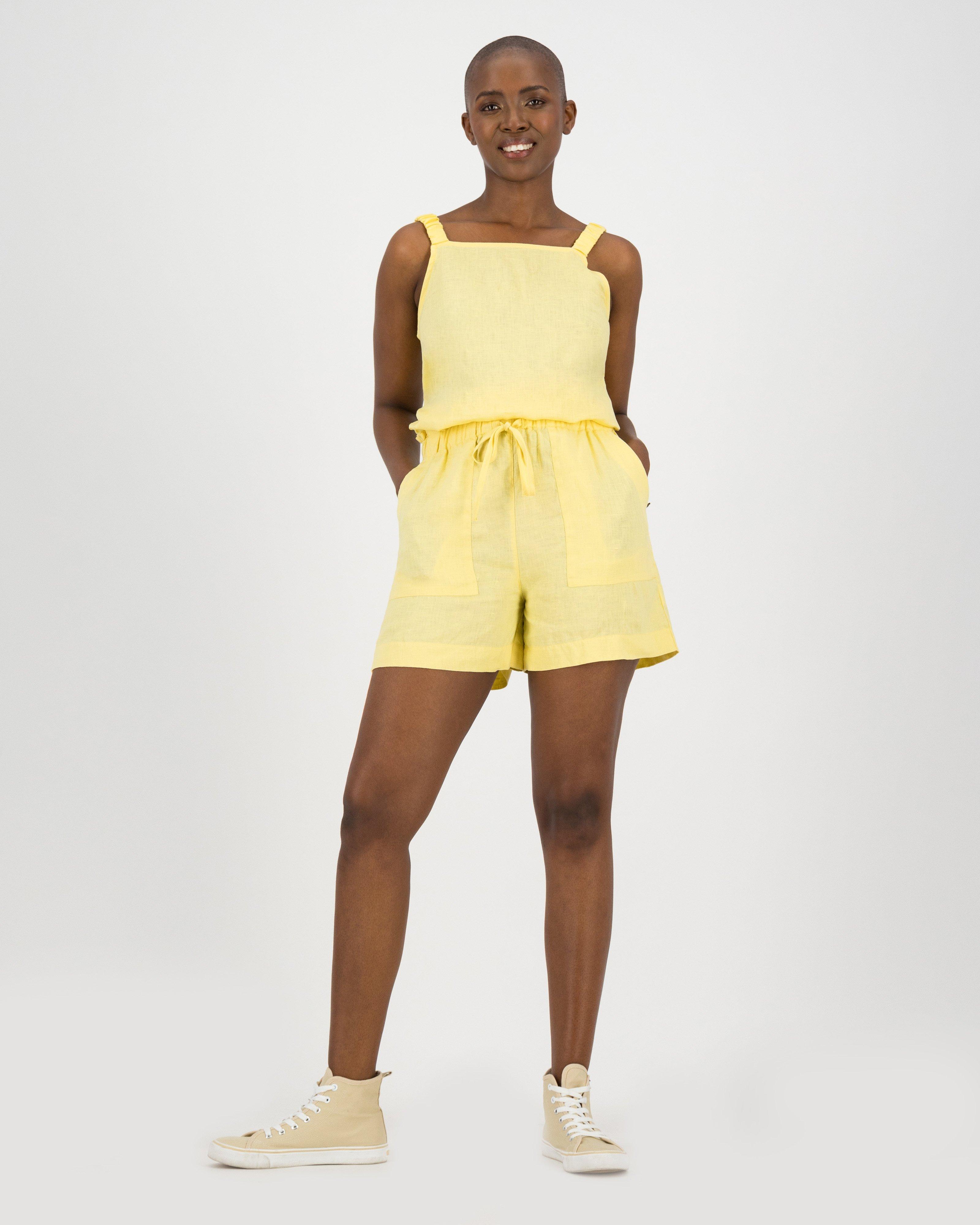 Yellow linen shorts sale