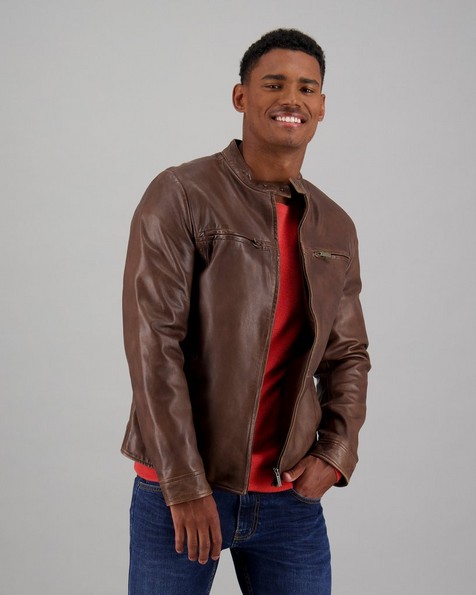 Men's Gino Leather Jacket -  tan