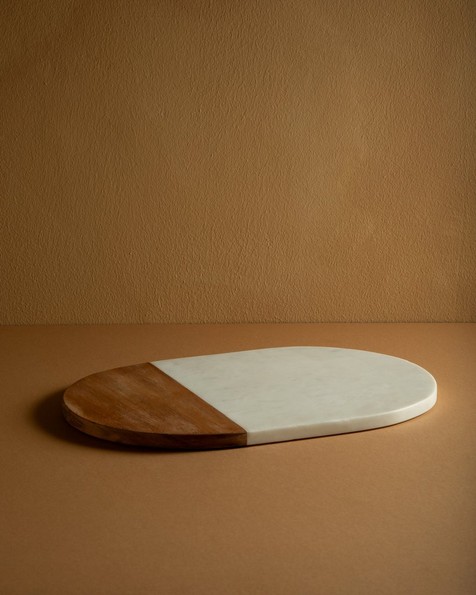 Pill Shaped Marble & Wood Board -  white