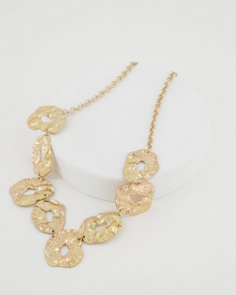 Textured Linked Disk Necklace -  gold