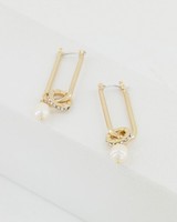 Oval Link and Pearl Earrings -  milk