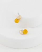 Oval Disk and Stone Double Drop Earrings -  yellow
