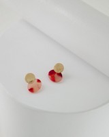 Dome and Resin Stud Earrings -  rust