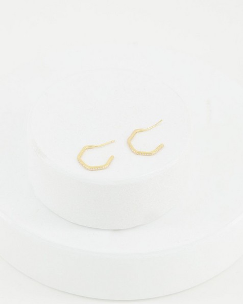 Modern Cubic Zirconia Hoop Earrings -  gold