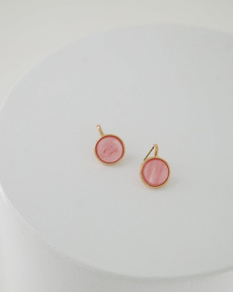 Natural Stone Circle Earrings -  coral