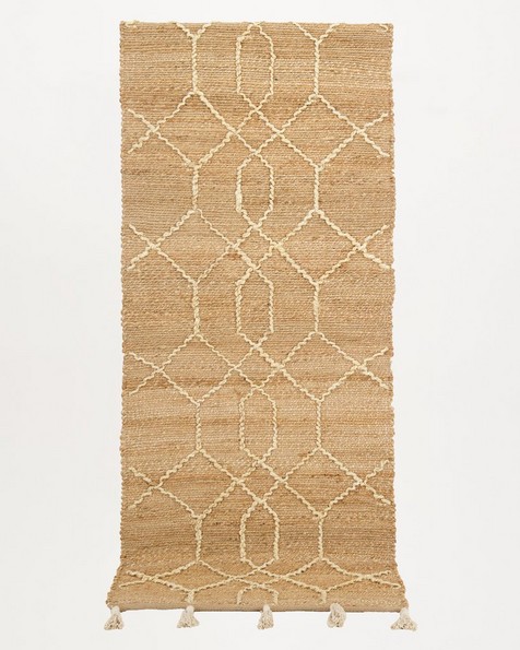 Jute Runner with Wrapped Tassels -  brown