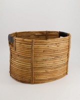 Large Rattan Basket With Black Wrapped Handles -  oatmeal