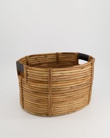 Rattan Basket with Black Wrapped Handle M -  oatmeal