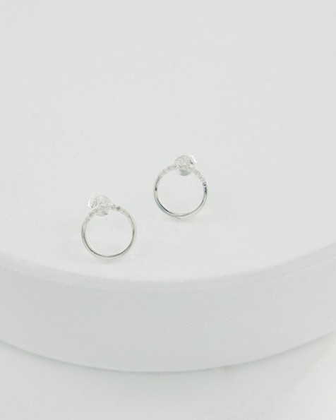 Silver Circle Stud Earrings -  camo