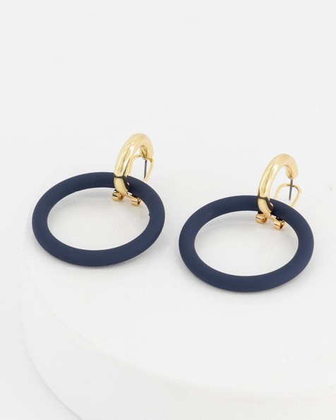 Yellow Epoxy Ring Drop Earrings -  navy