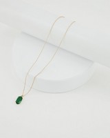 Oval Stone Pendant Necklace -  emerald