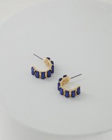 Rectangular Stone Huggie Hoop Earrings -  blue