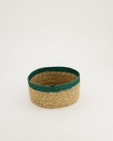 Natural & Teal Seagrass Basket -  teal