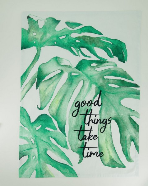 Good Things Take Time Tea Towel -  green